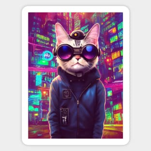 Techno Cat In Japan Neon City Sticker